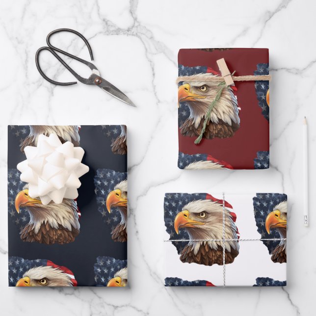 Feuille De Papier Cadeau Aigle à drapeau américain (Recto)