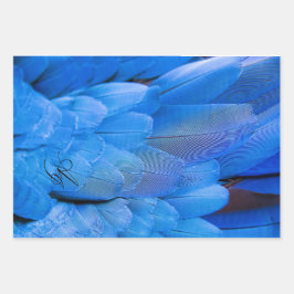Feuille De Papier Cadeau Aile à plumes bleues monogrammée
