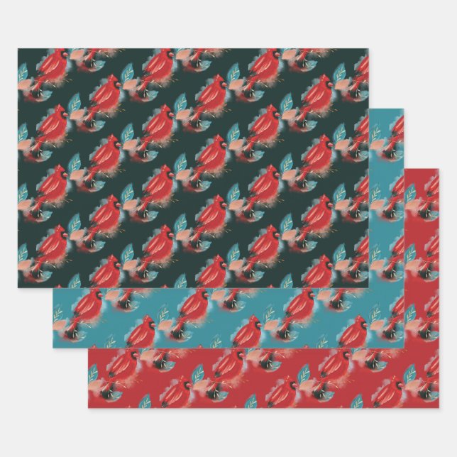Feuille De Papier Cadeau Aimer Joy & Paix Aquarelle cardinale rouge (Lot)