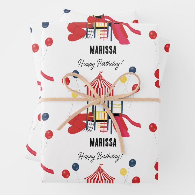 Feuille De Papier Cadeau Aire de jeu Enfants Garçons Filles Anniversaire No (En situation)