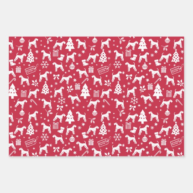 Feuille De Papier Cadeau Airedale Terrier Noël (Devant)