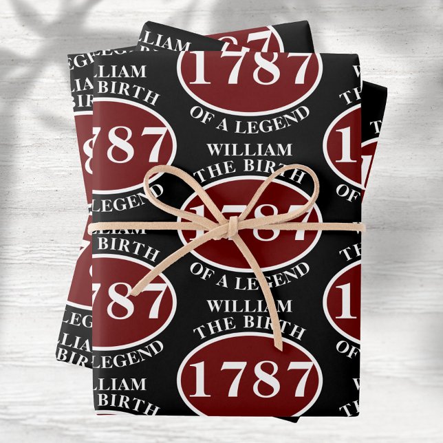 Feuille De Papier Cadeau Ajouter Nom Et Année Anniversaire Noir (Créateur téléchargé)