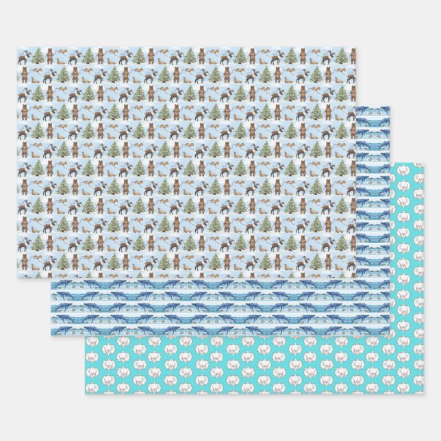 Feuille De Papier Cadeau Alaska Animals Holiday Wrapping Paper  (Lot)