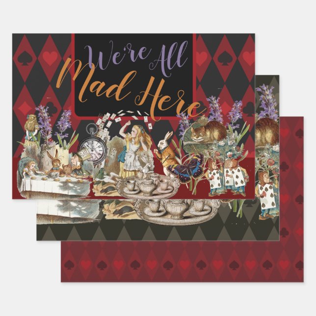 Feuille De Papier Cadeau Alice au pays des merveilles Mad Cheshire Chat (Lot)