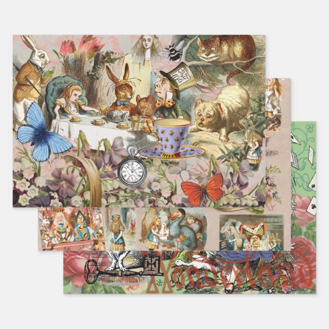 Feuille De Papier Cadeau Alice au pays des merveilles Thé dansant Art (Lot)