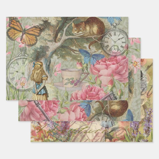 Feuille De Papier Cadeau Alice Cheshire Chat Wonderland Tree Garden (Lot)