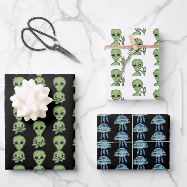 Feuille De Papier Cadeau Alien Grey Extra Terrestrial UFO UFOlogy (Recto)