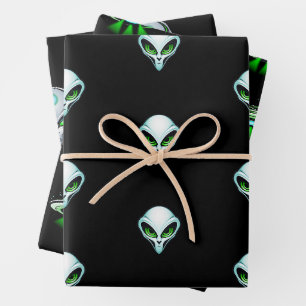 Feuille De Papier Cadeau Alien UFO Abduction espace fête d'anniversaire