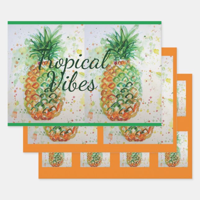 Feuille De Papier Cadeau Alimentation en ananas Vibes tropicales Vibes oran (Lot)