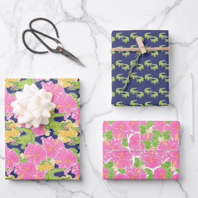 Feuille De Papier Cadeau Alligators de plage de Palm (Recto)