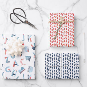 Feuille De Papier Cadeau Alphabet en bleu rouge blanc