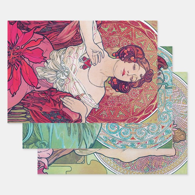 Feuille De Papier Cadeau Alphonse Mucha, Bijoux (Lot)