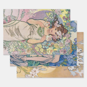 Feuille De Papier Cadeau Alphonse Mucha, Fleurs