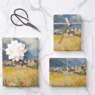 Feuille De Papier Cadeau Alpine Mountain Village Landscape Wrapping Paper