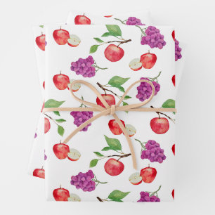 Feuille De Papier Cadeau Amateur de fruits Raisins et Pommes