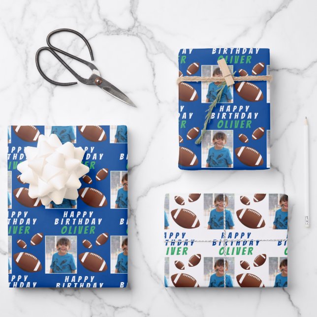 Feuille De Papier Cadeau American Football Ball Sports Anniversaire de enfa (Recto)