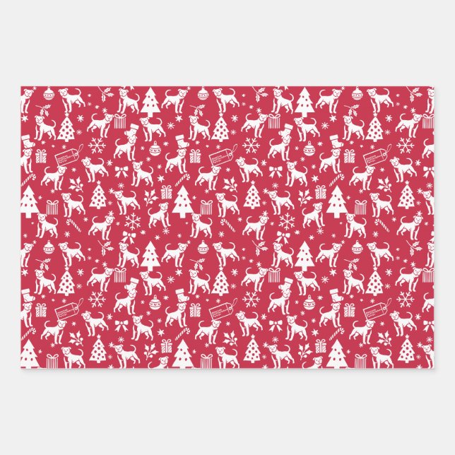 Feuille De Papier Cadeau American Staffordshire Terrier Noël (Devant)