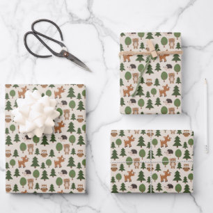 Feuille De Papier Cadeau Amis de la forêt naturelle Bébés Animaux Arbres