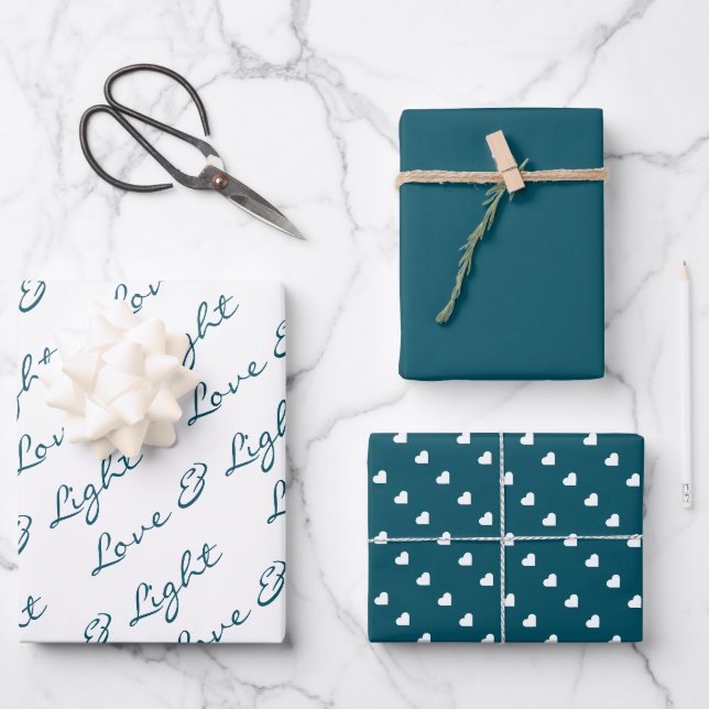 Feuille De Papier Cadeau Amour et coeur clair Motif Noël (Recto)