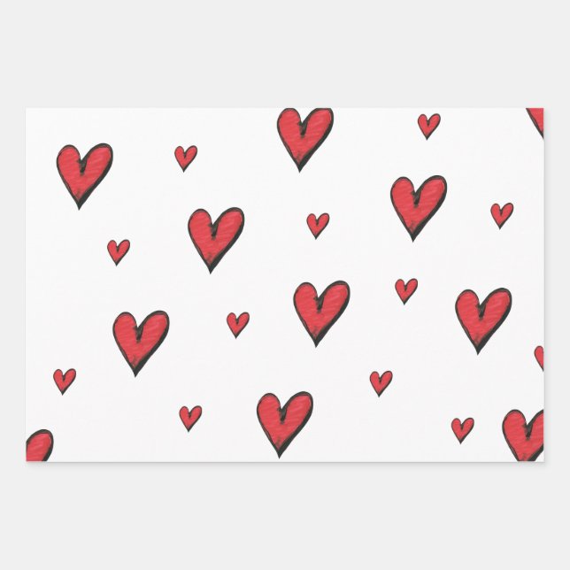 Feuille De Papier Cadeau Amour et Coeurs (Devant)