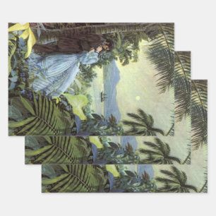 Feuille De Papier Cadeau Amour et romance vintage, vue tropicale romantique