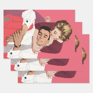 Feuille De Papier Cadeau Amour vintage et romance, Nouveaux mariés en rose