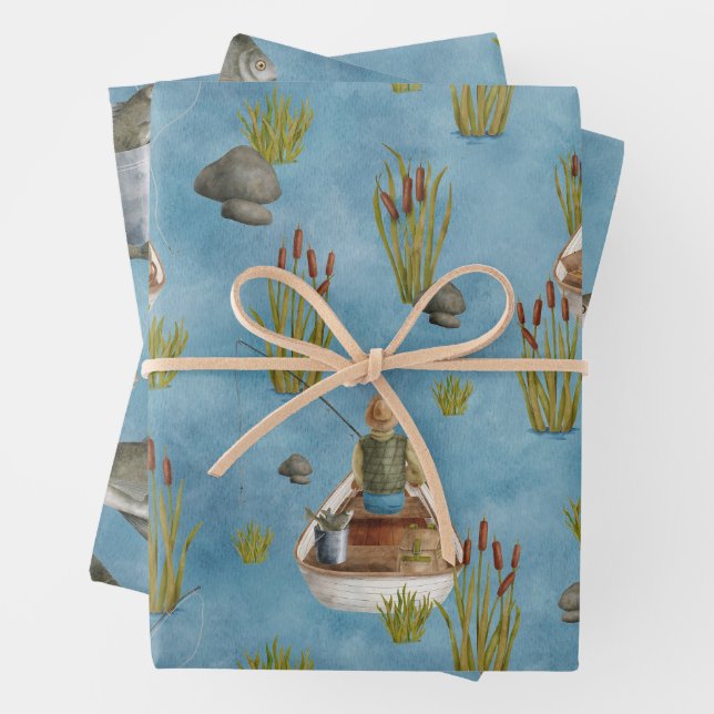 Feuille De Papier Cadeau Amoureux de la pêche (En situation)