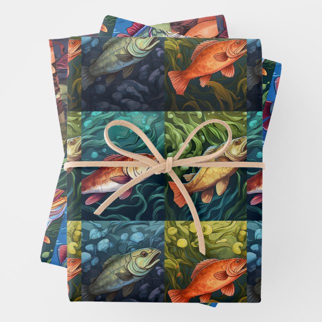 Feuille De Papier Cadeau Amoureux de la pêche (En situation)