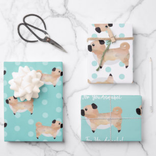 Feuille De Papier Cadeau amoureux de les chiens à motifs turquoises person
