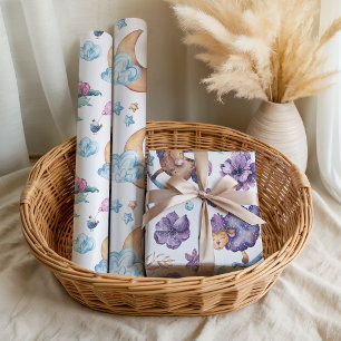 Feuille De Papier Cadeau Amusant Lullaby Lune Mouton Nuages Moutons Bébé