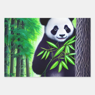 Feuille De Papier Cadeau Amusant Petit Ours Panda
