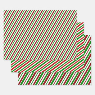 Feuille De Papier Cadeau Amusant Rouge, Blanc, Vert, Thème de Noël rayé