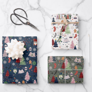 Feuille De Papier Cadeau Amusants nomes colorés sapin de Noël Festif