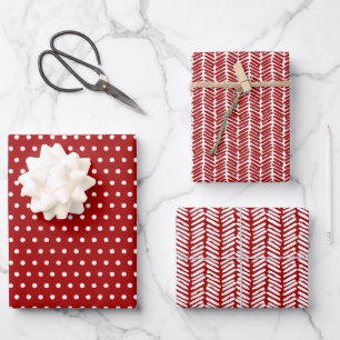 Feuille De Papier Cadeau Amusants points blancs Chevron rayures sur fond ro