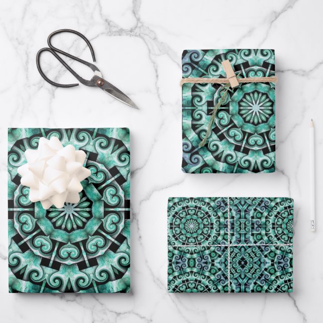 Feuille De Papier Cadeau Amusants Turquoises et noirs (Recto)