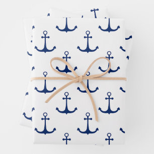 Feuille De Papier Cadeau Ancres bleues sur le thème nautique Arrière - plan