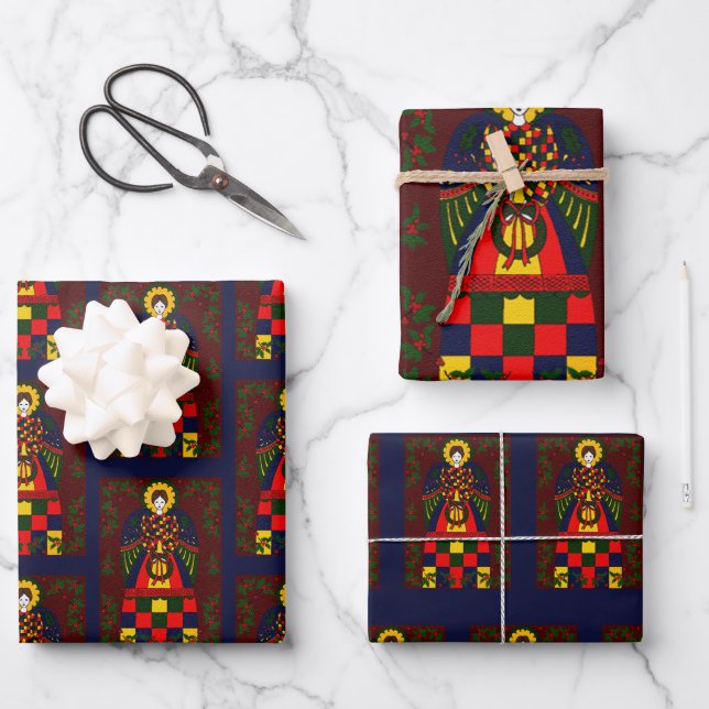 Feuille De Papier Cadeau Ange de Noël du pays (Recto)