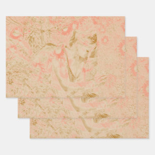 Feuille De Papier Cadeau Ange Élégant Céleste Sépia Rose Floral Antique