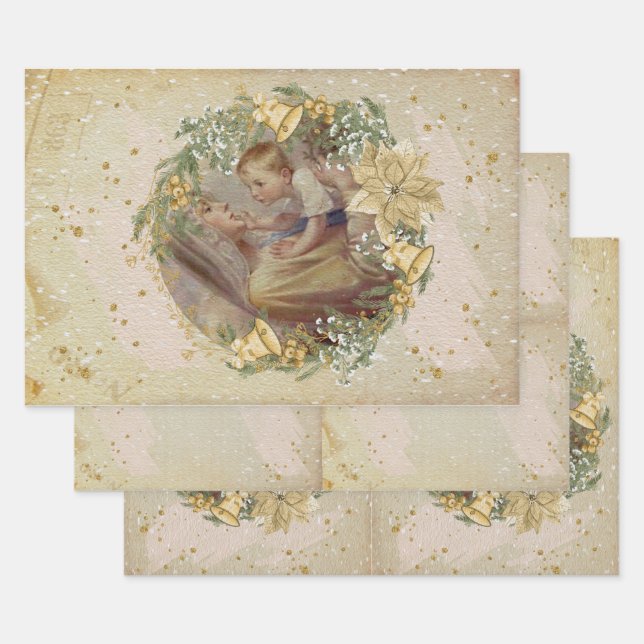 Feuille De Papier Cadeau Ange Noël Mère et enfant (Lot)