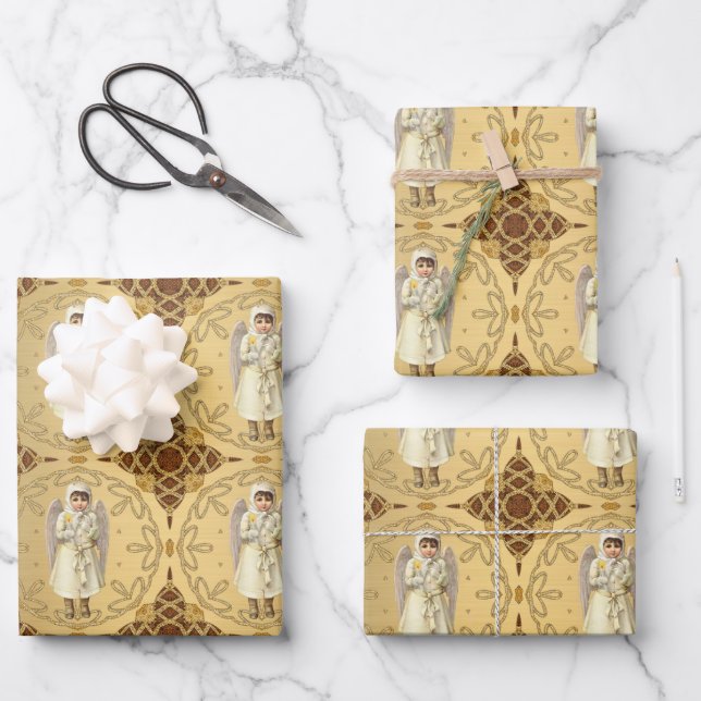 Feuille De Papier Cadeau Ange victorien élégant (Recto)