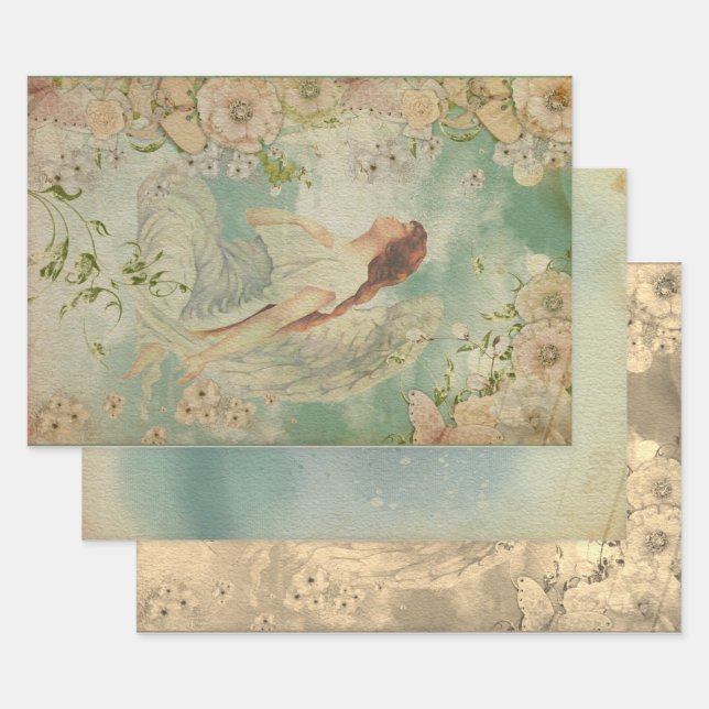 Feuille De Papier Cadeau Angel Fleurs blanches Ciel bleu (Lot)