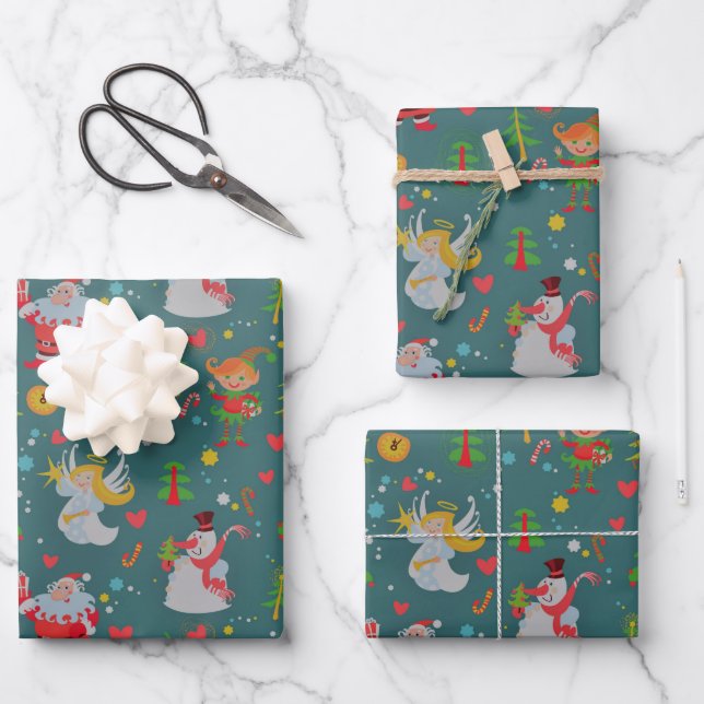 Feuille De Papier Cadeau Anges de Noël festifs  (Recto)