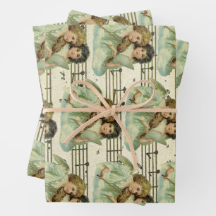 Feuille De Papier Cadeau Anges victoriens violon et partition