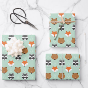 Feuille De Papier Cadeau Animal forestier vert