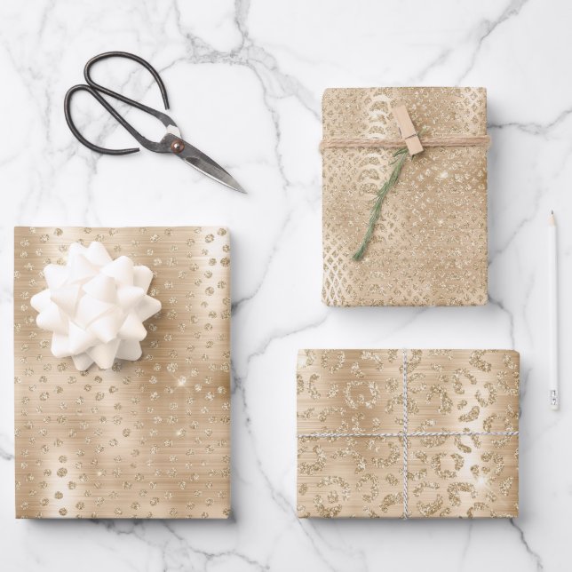 Feuille De Papier Cadeau Animal Print Gold Glitter  (Recto)