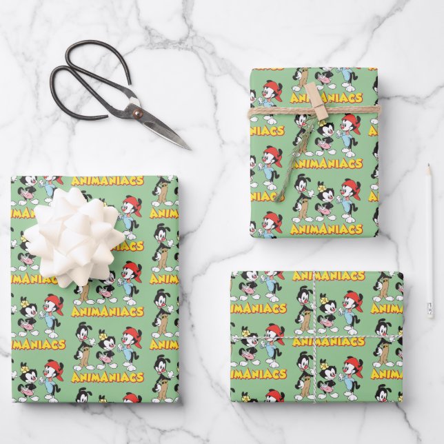 Feuille De Papier Cadeau Animaniacs | Yakko, Dot et Wakko debout (Recto)