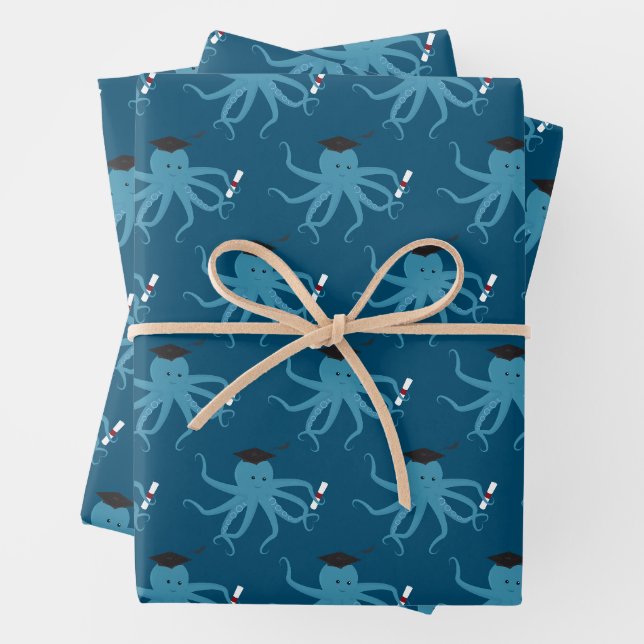 Feuille De Papier Cadeau Animaux amusants Octopus Graduation (En situation)