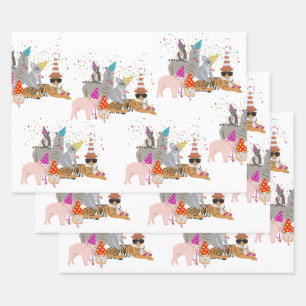 Feuille De Papier Cadeau Animaux - Beaux animaux ayant une fête
