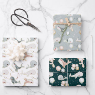 Feuille De Papier Cadeau Animaux de baleine mignonne moderne Baby shower d'