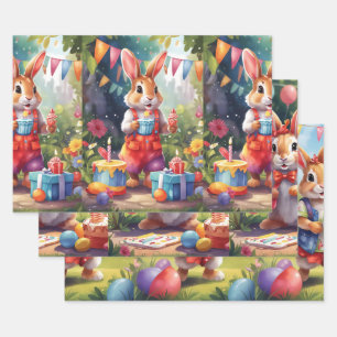 Feuille De Papier Cadeau Animaux de fête : lapins v1  